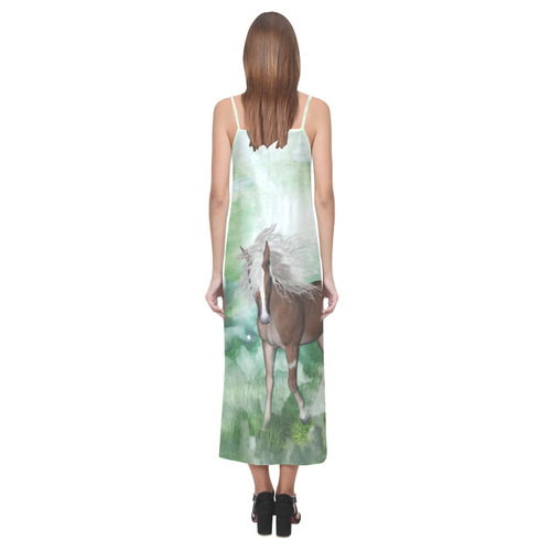 Horse in a fantasy world V-Neck Open Fork Long Dress(Model D18)