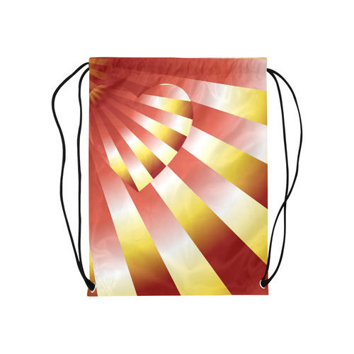 Orange, Red & Yellow Autumn Sunset Love Heart Medium Drawstring Bag Model 1604 (Twin Sides) 13.8"(W) * 18.1"(H)