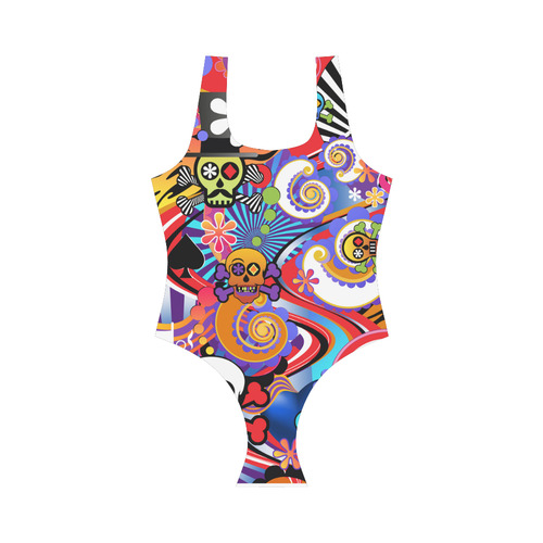 Sugar Skull colorful swimsuit Vest One Piece Swimsuit (Model S04)