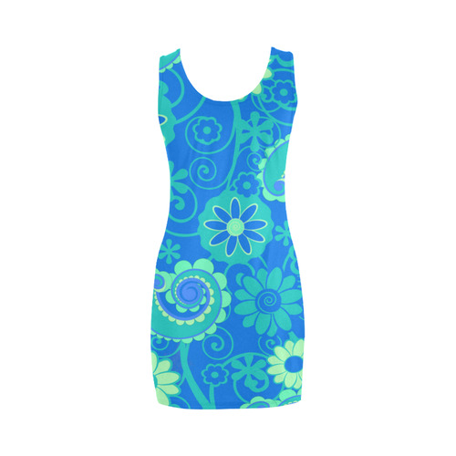 Blue Green Fun Flowers Medea Vest Dress (Model D06)