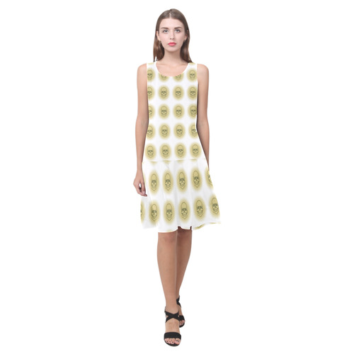 Bright Sugarskulls, beige by JamColors Sleeveless Splicing Shift Dress(Model D17)