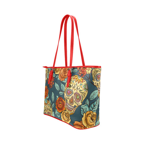 Skull Roses Cool Floral Pattern Leather Tote Bag/Large (Model 1651)