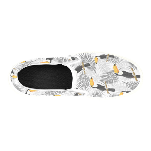 Toucan with palm leaves Slip-on Canvas Shoes for Kid (Model 019)