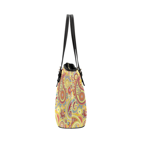 Red Yellow Vintage Paisley Pattern Leather Tote Bag/Small (Model 1651)