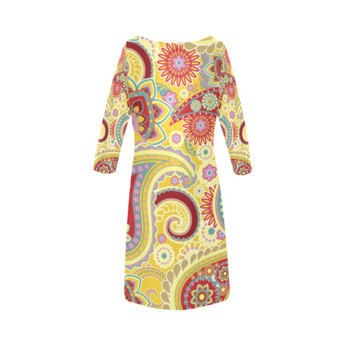 Red Yellow Vintage Paisley Pattern Round Collar Dress (D22)