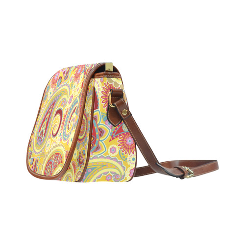 Red Yellow Vintage Paisley Pattern Saddle Bag/Small (Model 1649) Full Customization