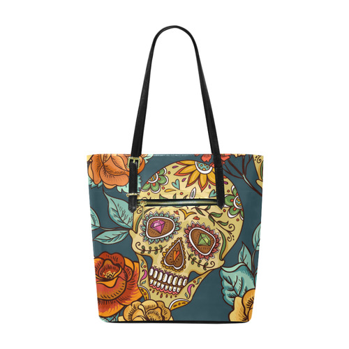 Skull Roses Cool Floral Dia Muertos Euramerican Tote Bag/Small (Model 1655)