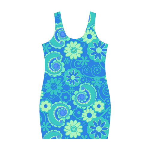 Blue Green Fun Flowers Medea Vest Dress (Model D06)