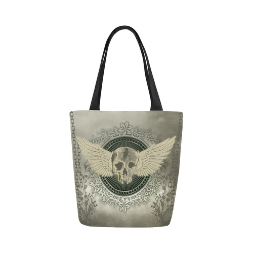 Skull with wings and roses on vintage background Canvas Tote Bag (Model 1657)