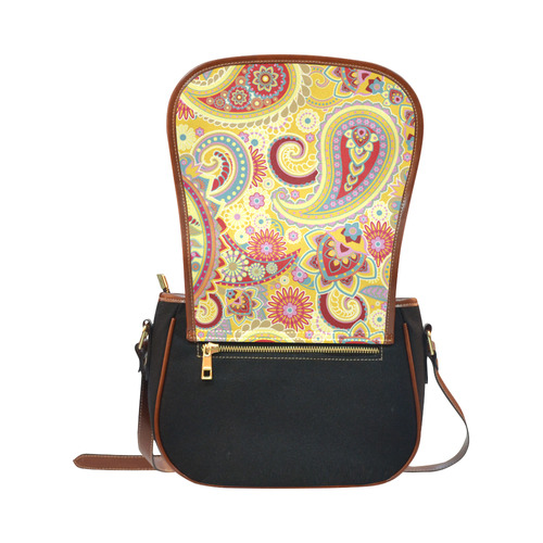 Red Yellow Vintage Paisley Pattern Saddle Bag/Small (Model 1649)(Flap Customization)