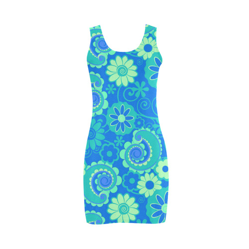 Blue Green Fun Flowers Medea Vest Dress (Model D06)