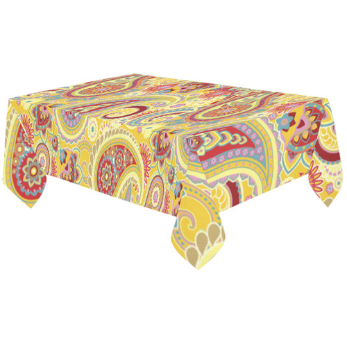 Red Yellow Vintage Paisley Pattern Cotton Linen Tablecloth 60"x120"