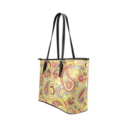 Red Yellow Vintage Paisley Pattern Leather Tote Bag/Small (Model 1651)