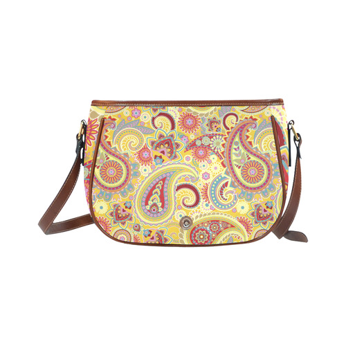 Red Yellow Vintage Paisley Pattern Saddle Bag/Small (Model 1649) Full Customization