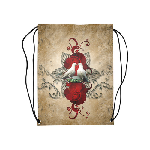 The couple dove with roses Medium Drawstring Bag Model 1604 (Twin Sides) 13.8"(W) * 18.1"(H)