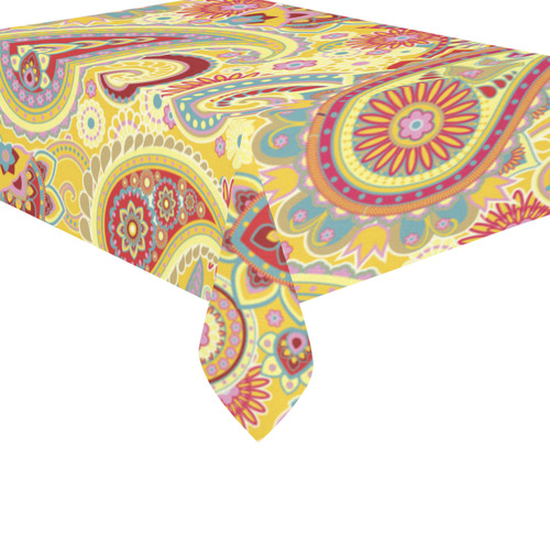 Red Yellow Vintage Paisley Pattern Cotton Linen Tablecloth 60"x 84"