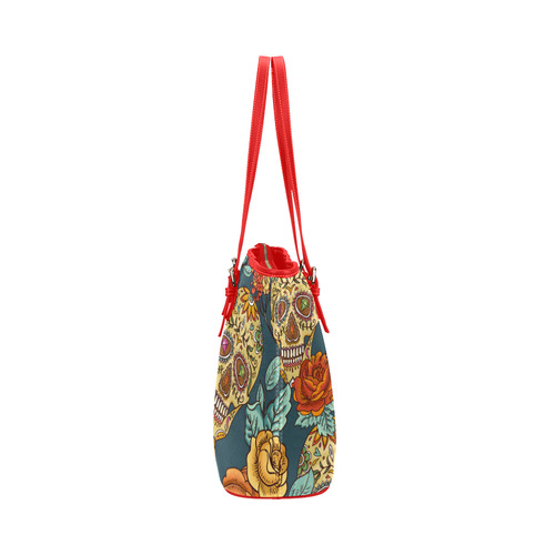 Skull Roses Cool Floral Pattern Leather Tote Bag/Large (Model 1651)