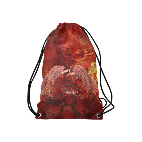 Music, clef and wings Small Drawstring Bag Model 1604 (Twin Sides) 11"(W) * 17.7"(H)