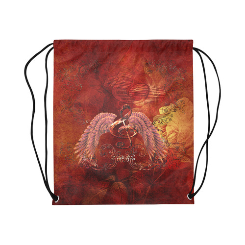 Music, clef and wings Large Drawstring Bag Model 1604 (Twin Sides)  16.5"(W) * 19.3"(H)