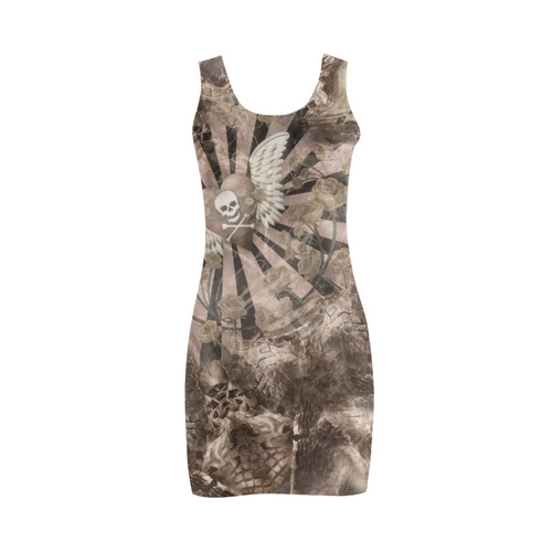 Skull Fishnet Roses Print Dress Medea Vest Dress (Model D06)