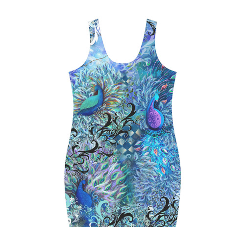 Peacock Feather Scroll Print Dress Medea Vest Dress (Model D06)