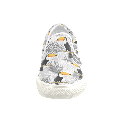 Toucan with palm leaves Slip-on Canvas Shoes for Kid (Model 019)