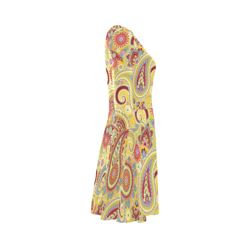 Red Yellow Vintage Paisley Pattern 3/4 Sleeve Sundress (D23)
