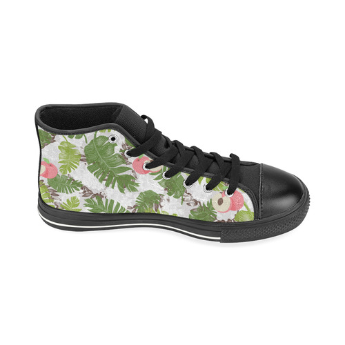 Pattern leaf & Peach rose High Top Canvas Women's Shoes/Large Size (Model 017)