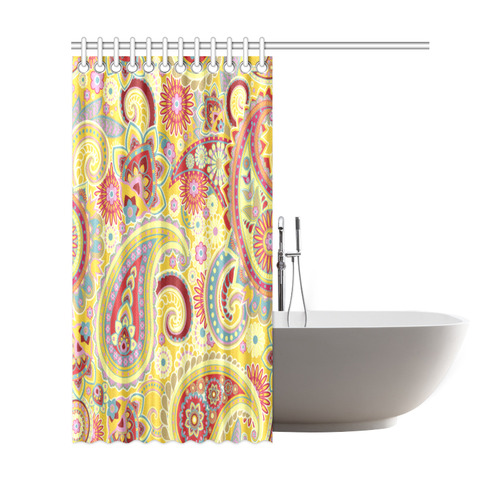 Red Yellow Vintage Paisley Pattern Shower Curtain 69"x72"