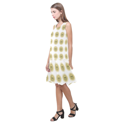 Bright Sugarskulls, beige by JamColors Sleeveless Splicing Shift Dress(Model D17)