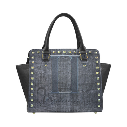 Astrology Zodiac Sign Gemini in Grunge Style Rivet Shoulder Handbag (Model 1645)