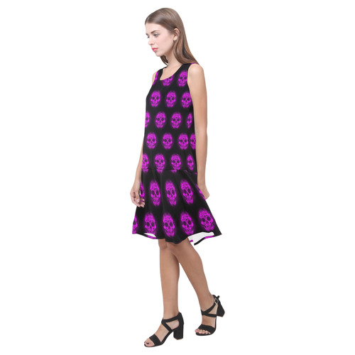 Sugarskull Pattern,purple by JamColors Sleeveless Splicing Shift Dress(Model D17)