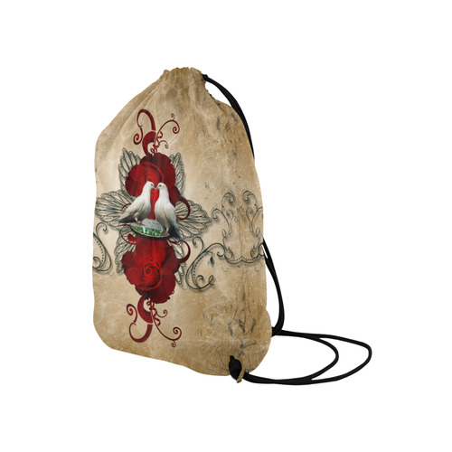 The couple dove with roses Medium Drawstring Bag Model 1604 (Twin Sides) 13.8"(W) * 18.1"(H)