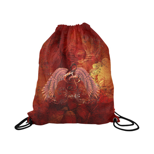 Music, clef and wings Large Drawstring Bag Model 1604 (Twin Sides)  16.5"(W) * 19.3"(H)