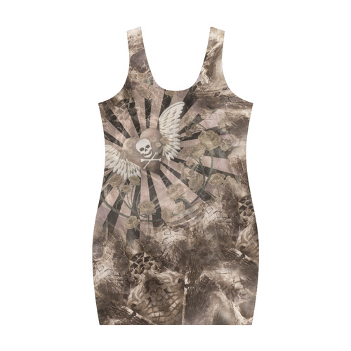 Skull Fishnet Roses Print Dress Medea Vest Dress (Model D06)