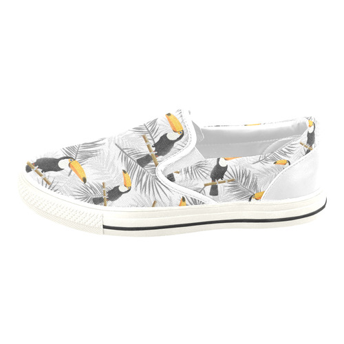 Toucan with palm leaves Slip-on Canvas Shoes for Kid (Model 019)