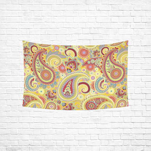 Red Yellow Vintage Paisley Pattern Cotton Linen Wall Tapestry 60"x 40"