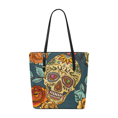 Skull Roses Cool Floral Dia Muertos Euramerican Tote Bag/Small (Model 1655)