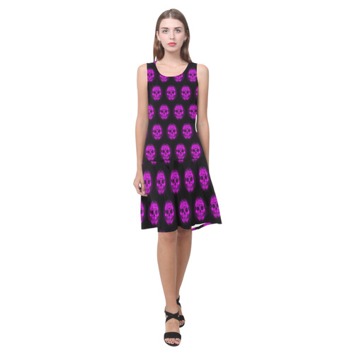 Sugarskull Pattern,purple by JamColors Sleeveless Splicing Shift Dress(Model D17)