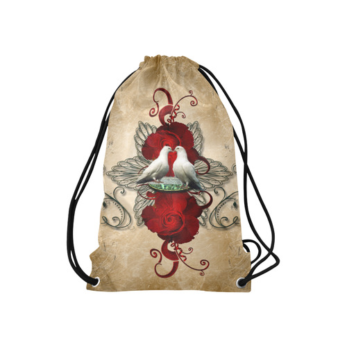 The couple dove with roses Small Drawstring Bag Model 1604 (Twin Sides) 11"(W) * 17.7"(H)