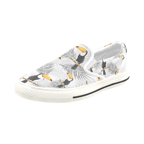 Toucan with palm leaves Slip-on Canvas Shoes for Kid (Model 019)