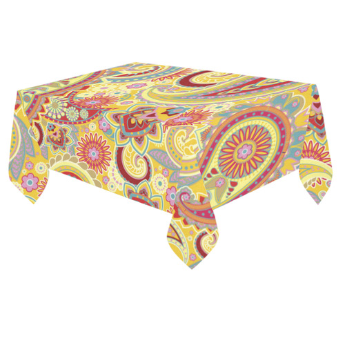 Red Yellow Vintage Paisley Pattern Cotton Linen Tablecloth 60"x 84"