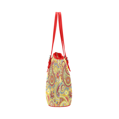 Red Yellow Vintage Paisley Pattern Leather Tote Bag/Large (Model 1651)