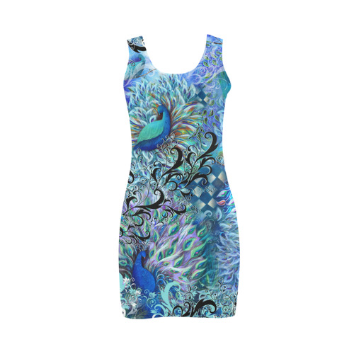 Peacock Feather Scroll Print Dress Medea Vest Dress (Model D06)