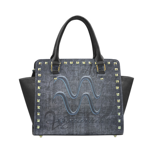 Astrology Zodiac Sign Aquarius in Grunge Style Rivet Shoulder Handbag (Model 1645)