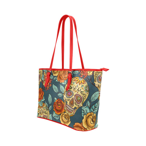 Skull Roses Cool Floral Pattern Leather Tote Bag/Large (Model 1651)