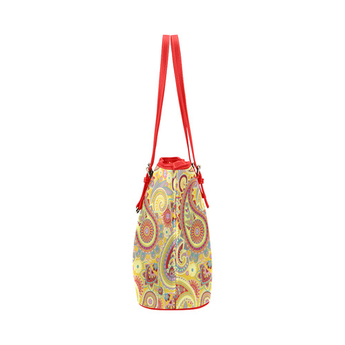 Red Yellow Vintage Paisley Pattern Leather Tote Bag/Large (Model 1651)