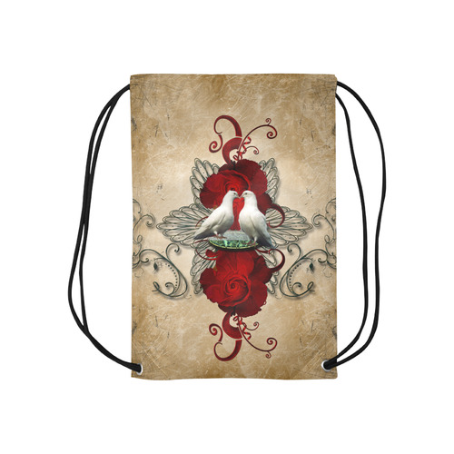 The couple dove with roses Small Drawstring Bag Model 1604 (Twin Sides) 11"(W) * 17.7"(H)