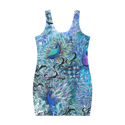 Peacock Feather Scroll Print Dress Medea Vest Dress (Model D06)