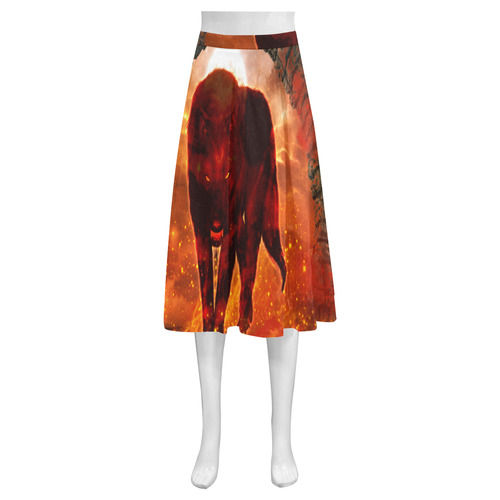 Awesome wolf in the night Mnemosyne Women's Crepe Skirt (Model D16)